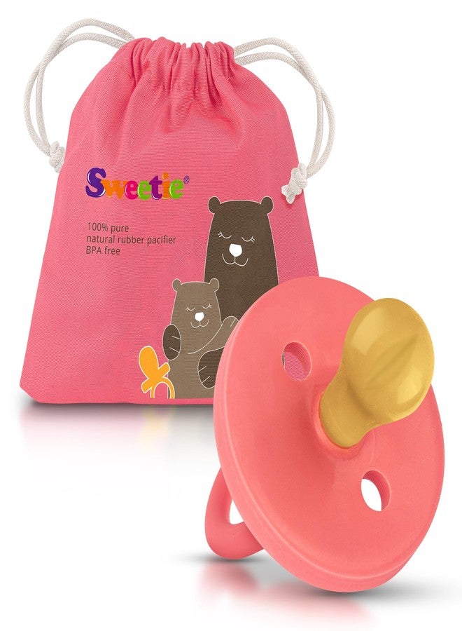 SWEETIE Rubber Pacifier Natural Rubber Pacifier Rounded Pink Medium 6-12 Month - Image 1